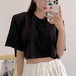 CURRENT/ELLIOTT Cotton Black cropped boxy oversized tee womens size 1 /S